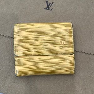 Authentic Louis Vuitton Yellow EPI Leather Compact Elise Wallet, Purple/Yellow